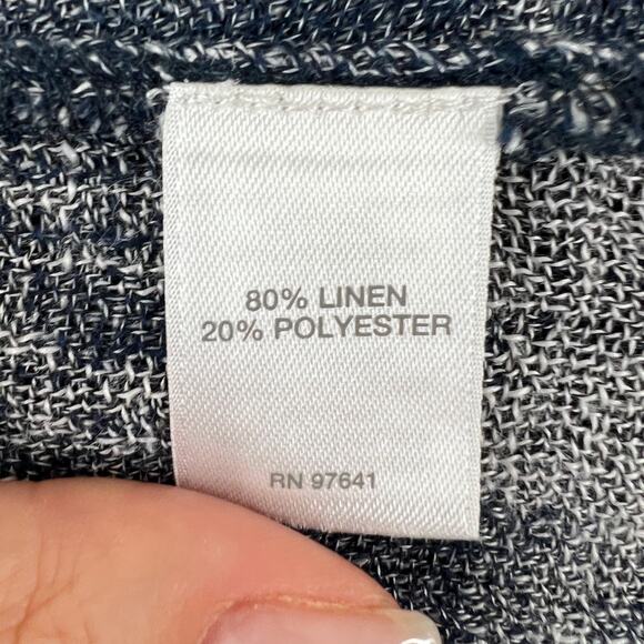 PURE J Jill Gray Checked Split V-Neck 3/4 Sleeve Linen Blend Blouse Petite M PM - Picture 6 of 6